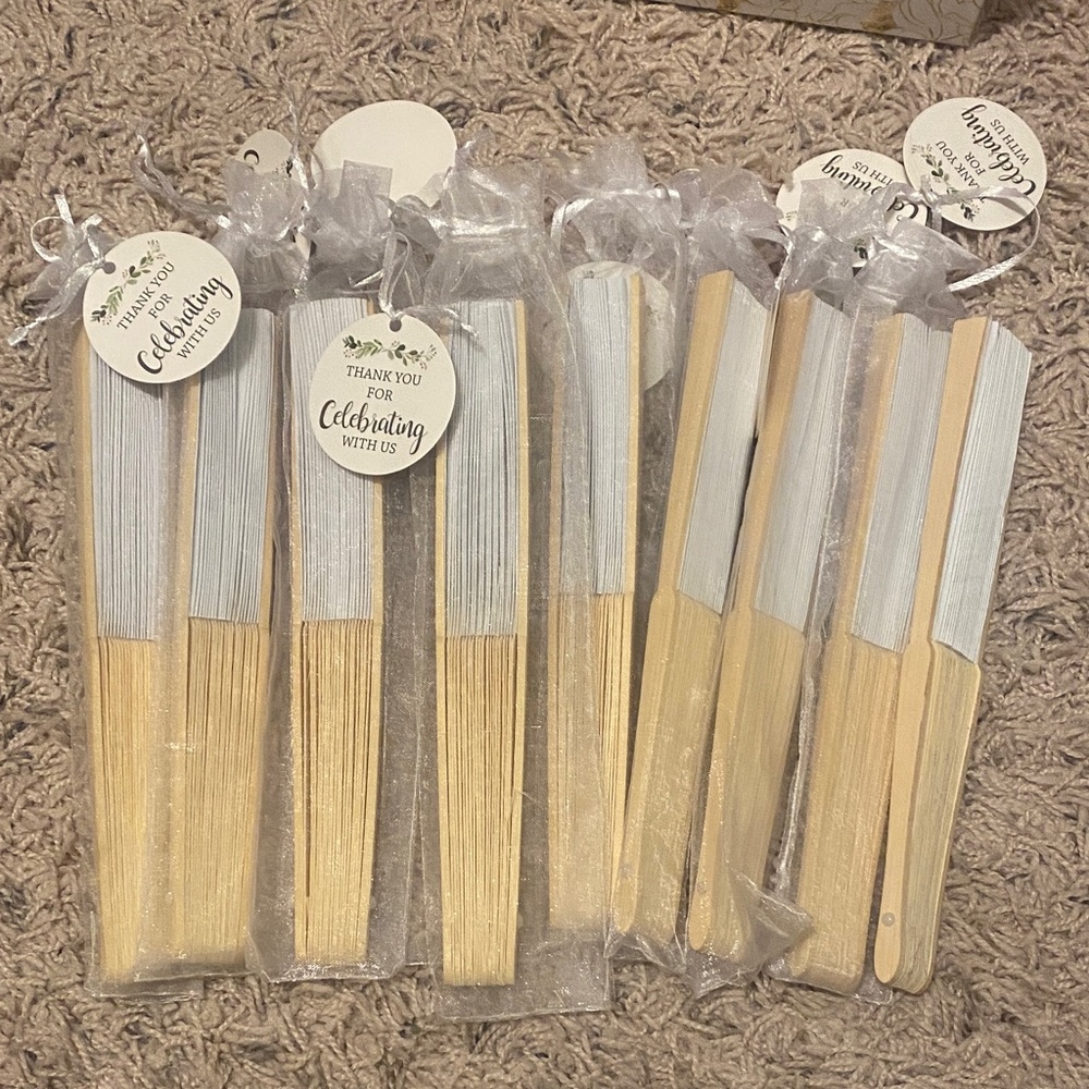 Wooden Hand Fans with White Fabric - Party Favor (Set)